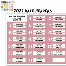 Load image into Gallery viewer, 2027 DATE HEADERS, pastel palette — other colors to select
