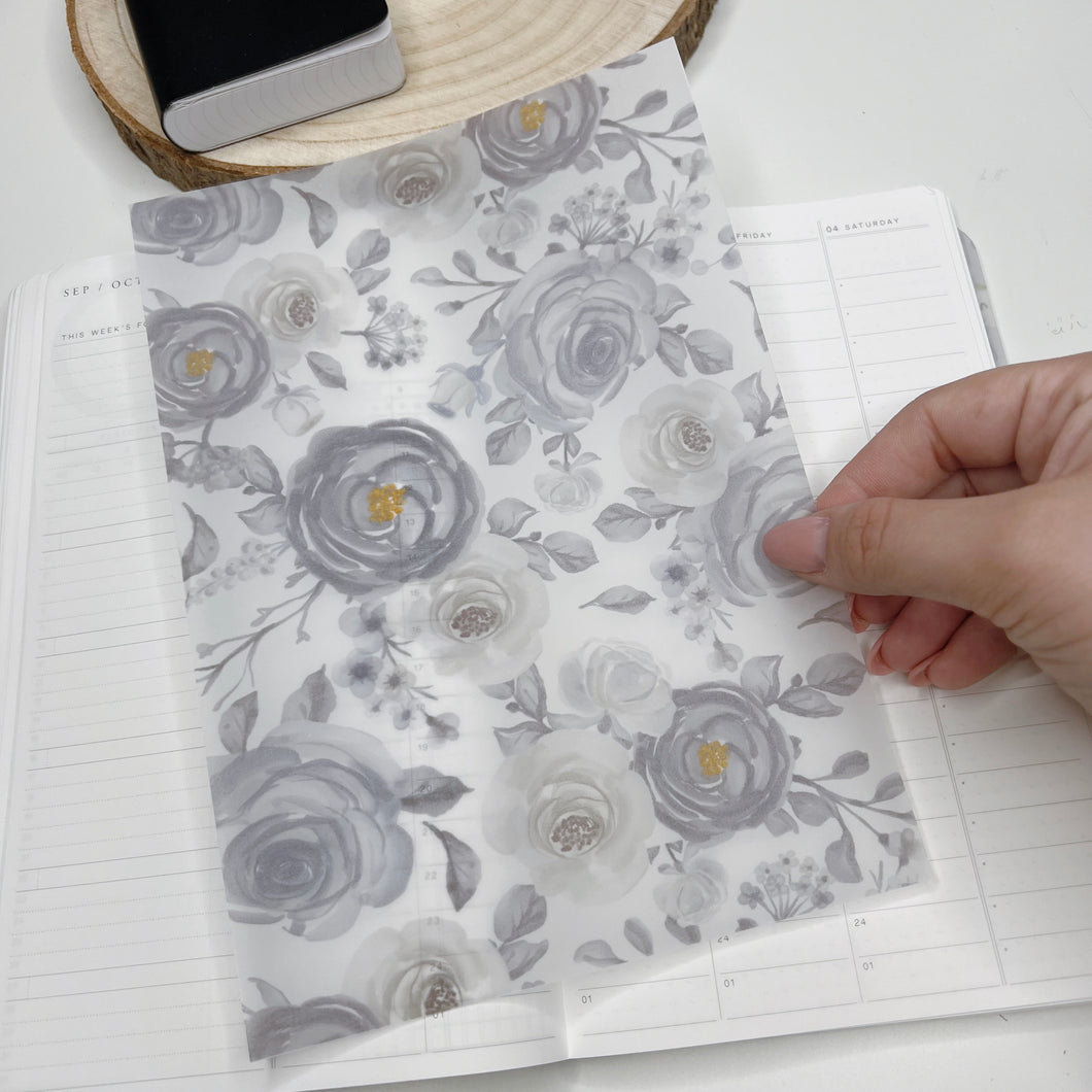 VELLUM flowers grey/blue