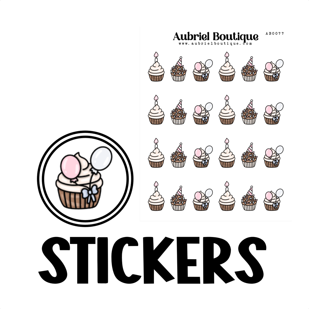 B-DAY CUPCAKE, planner stickers — AB0077