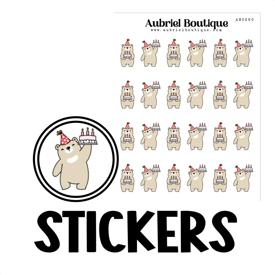 BEAR BDAY, planner stickers — AB0290