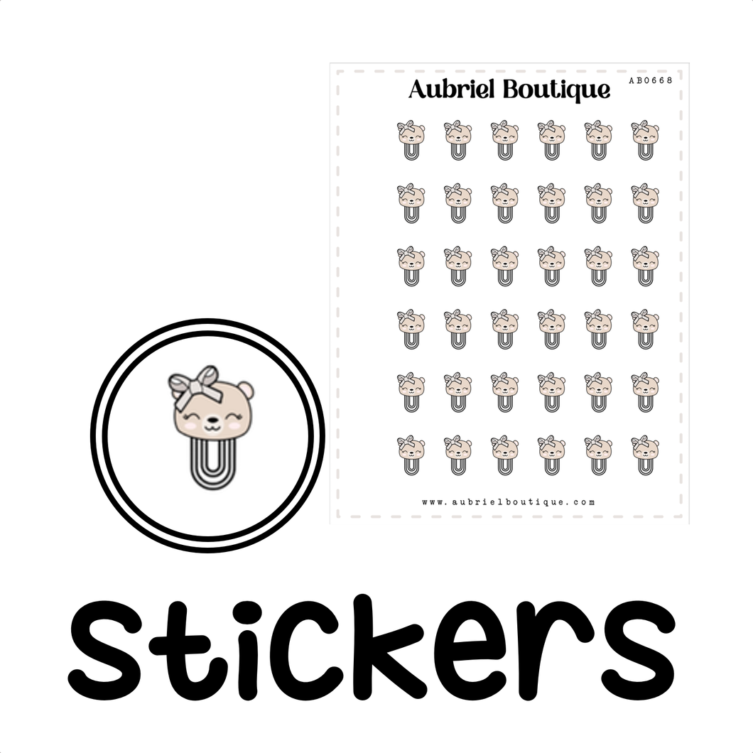 BEAR BROWN PAPERCLIP, planner stickers — AB0668