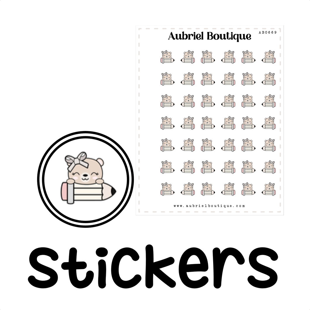 BEAR BROWN PENCIL, planner stickers — AB0669