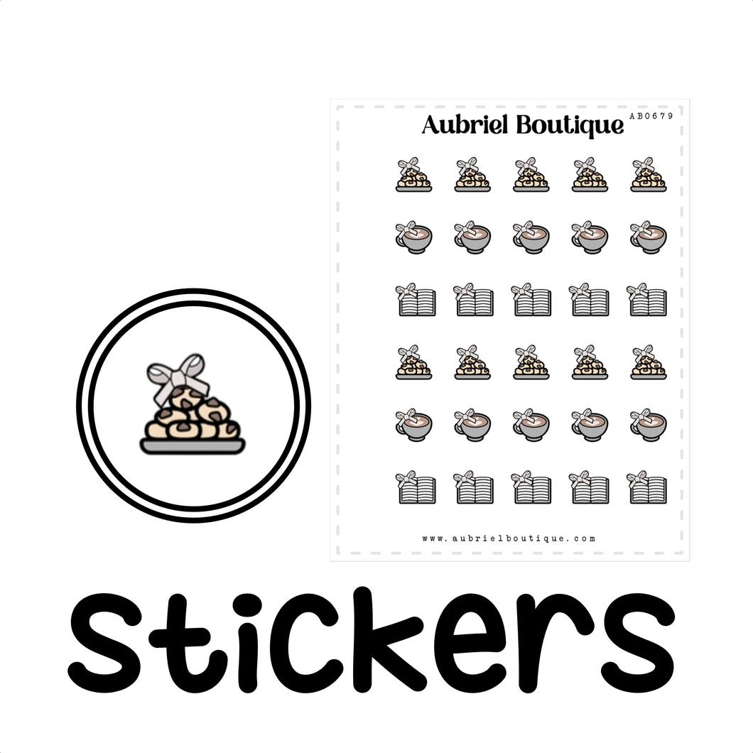 COOKIES, COFFEE AND BOOKS, planner stickers — AB0679